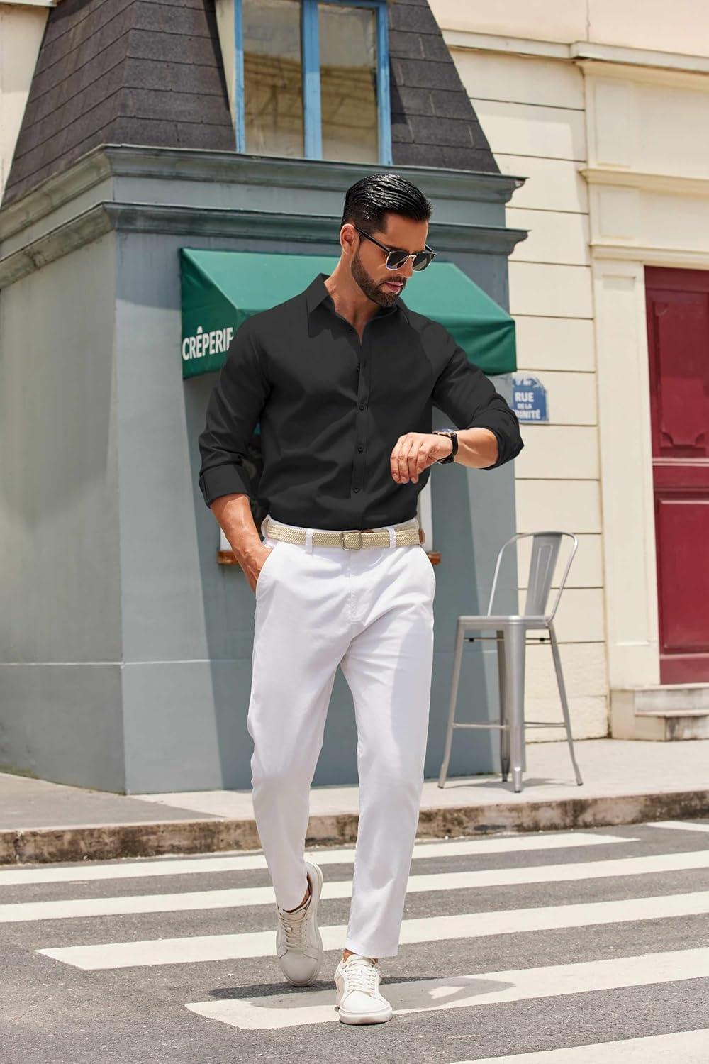 imageCOOFANDY Mens Casual Button Down Shirts Long Sleeve Regualar Fit Dress Shirt Oxford Shirts for MenBlack