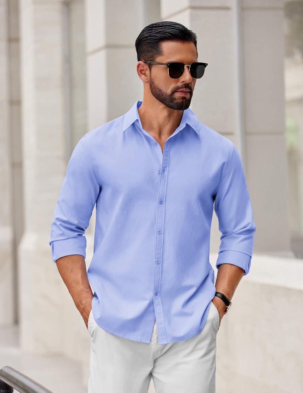 imageCOOFANDY Mens Casual Button Down Shirts Long Sleeve Regualar Fit Dress Shirt Oxford Shirts for MenBlue