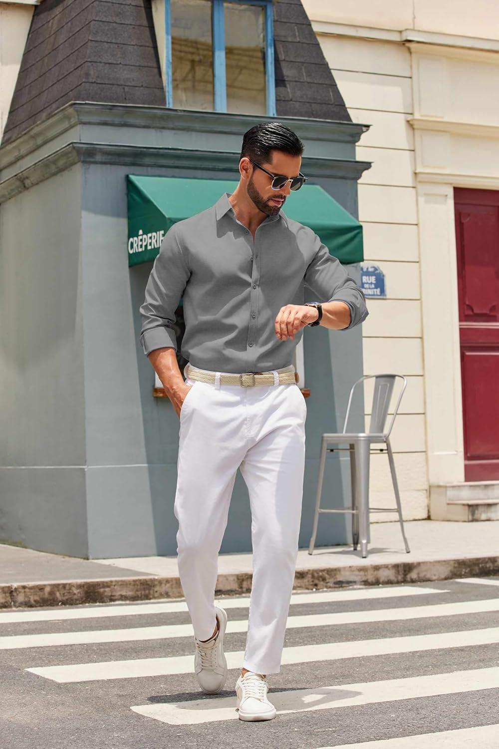 imageCOOFANDY Mens Casual Button Down Shirts Long Sleeve Regualar Fit Dress Shirt Oxford Shirts for MenDark Grey