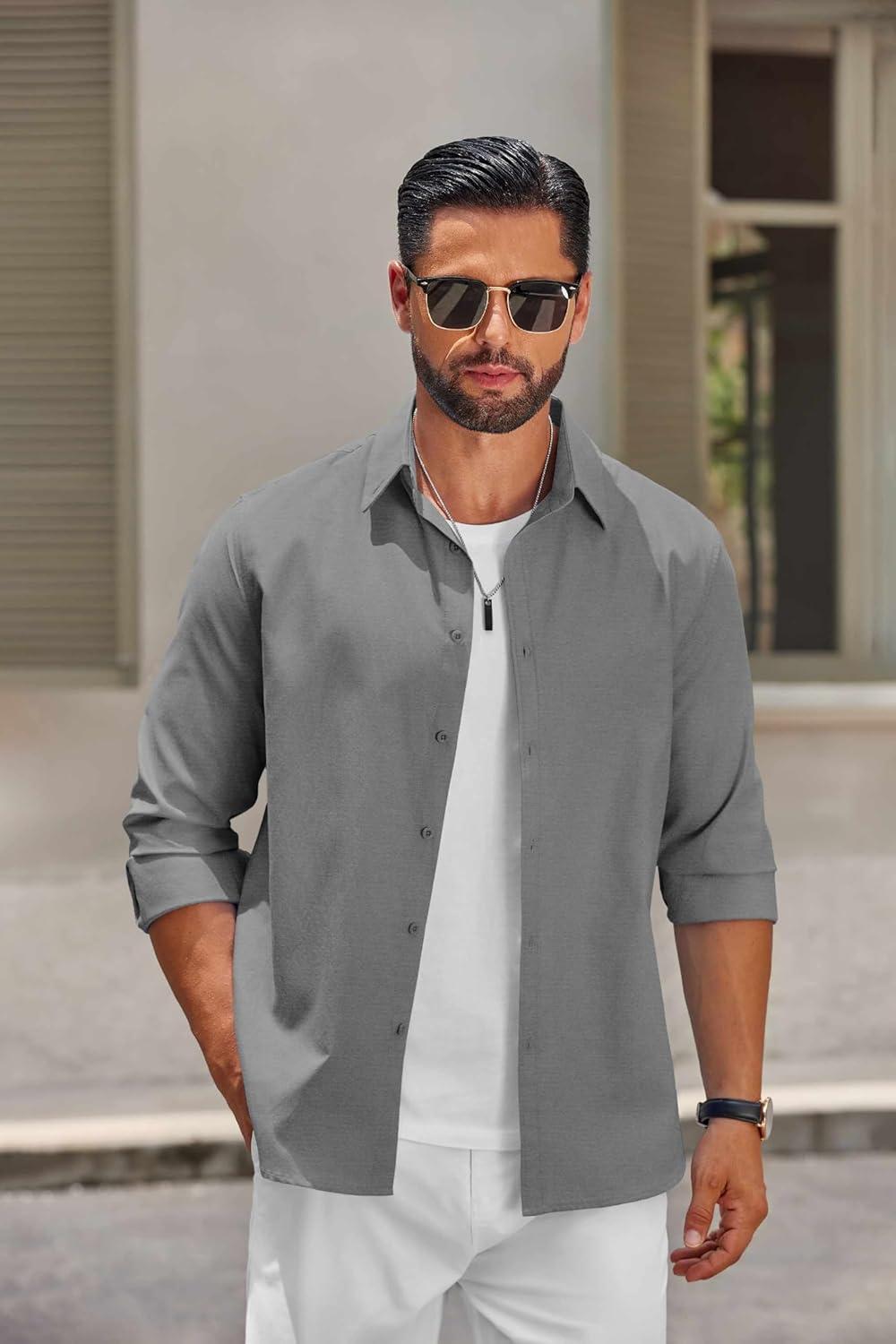 imageCOOFANDY Mens Casual Button Down Shirts Long Sleeve Regualar Fit Dress Shirt Oxford Shirts for MenDark Grey