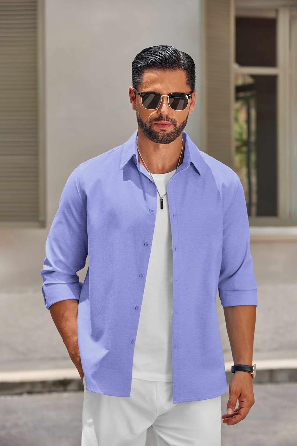 imageCOOFANDY Mens Casual Button Down Shirts Long Sleeve Regualar Fit Dress Shirt Oxford Shirts for MenDenim Blue