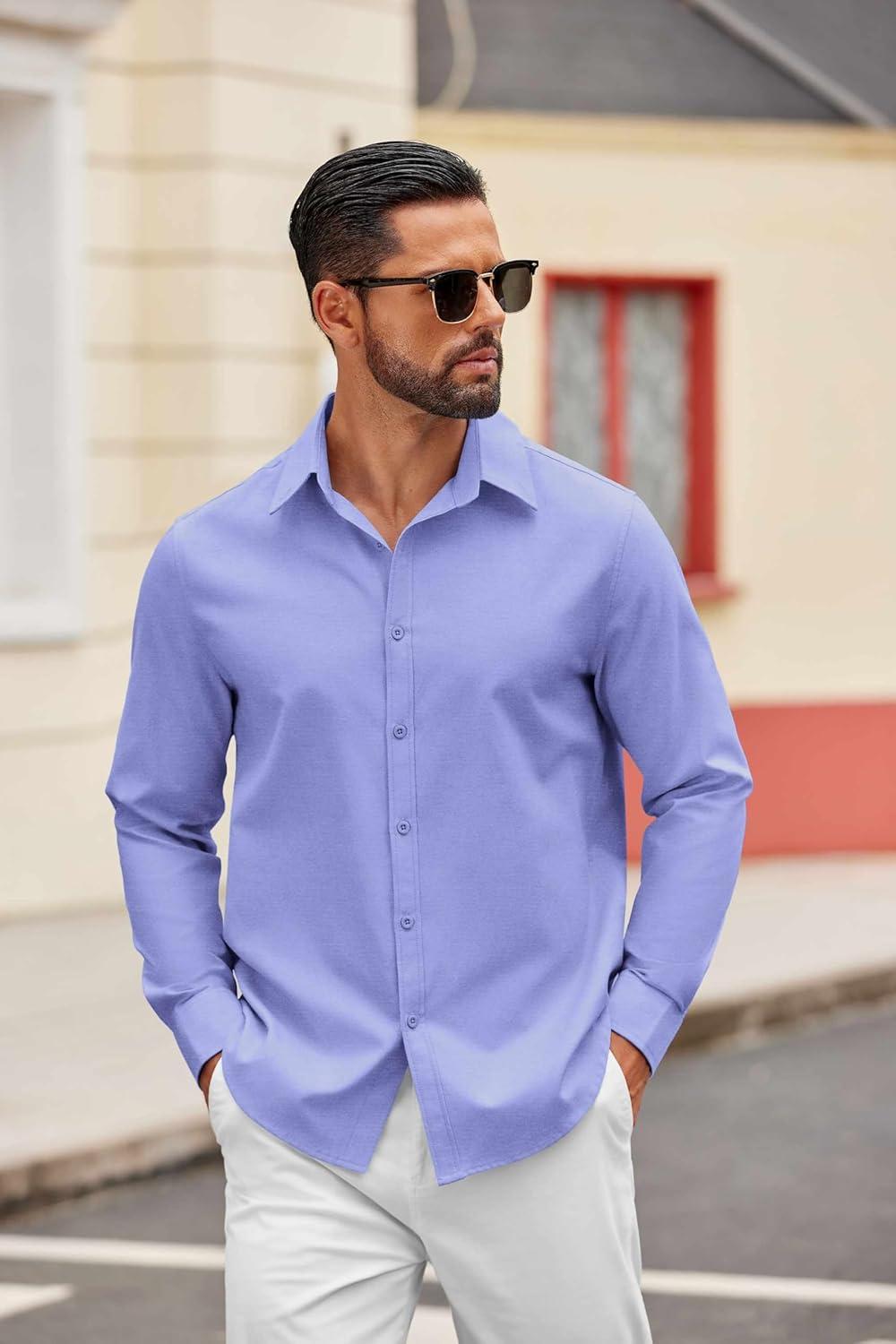 imageCOOFANDY Mens Casual Button Down Shirts Long Sleeve Regualar Fit Dress Shirt Oxford Shirts for MenDenim Blue