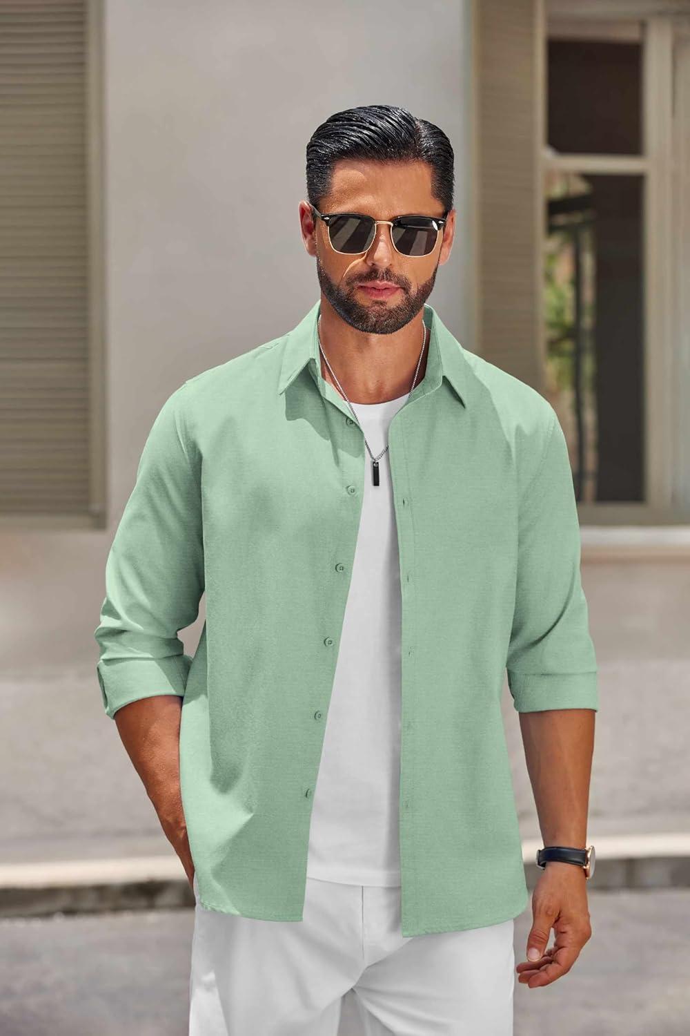 imageCOOFANDY Mens Casual Button Down Shirts Long Sleeve Regualar Fit Dress Shirt Oxford Shirts for MenGrey Green