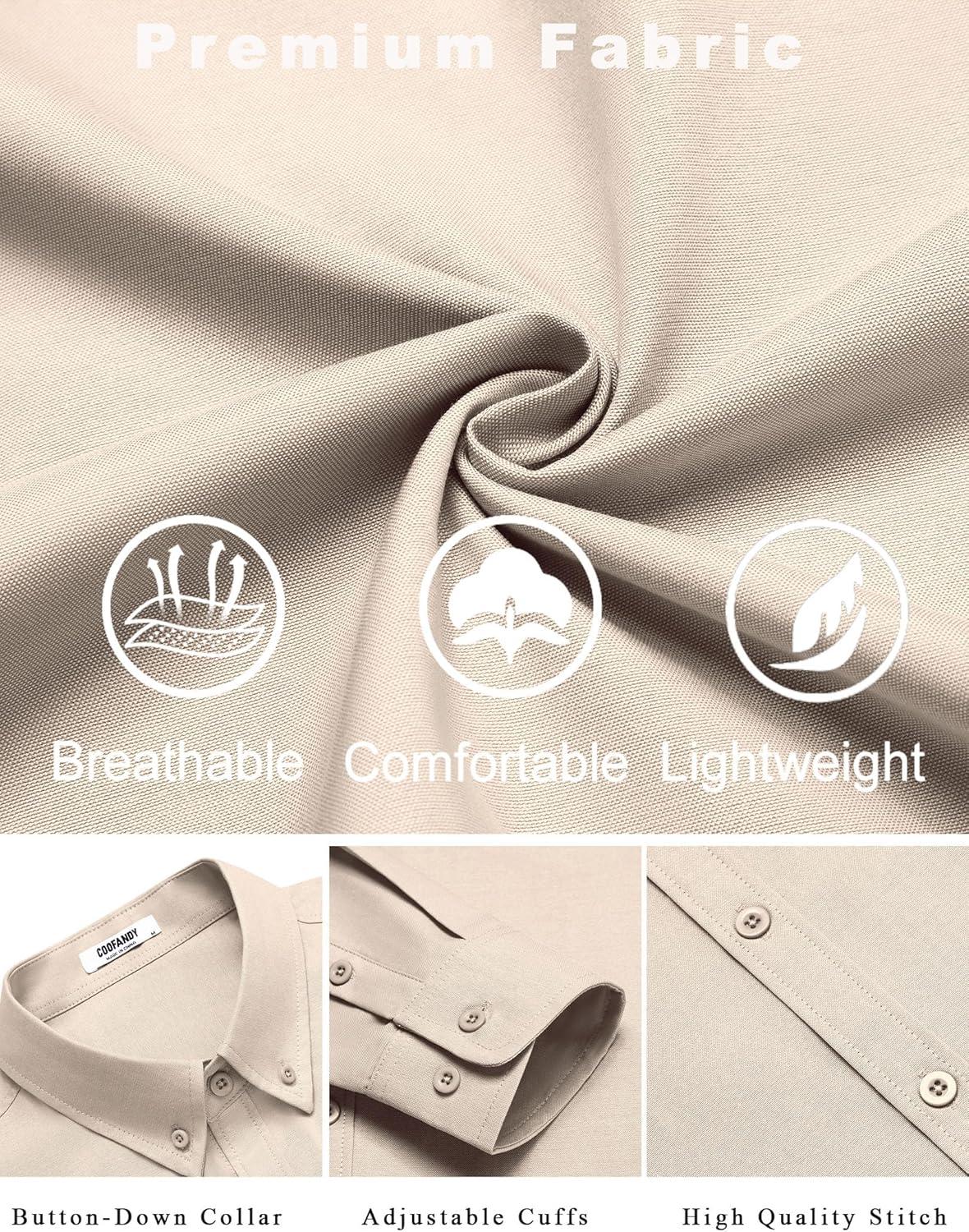 imageCOOFANDY Mens Casual Button Down Shirts Long Sleeve Regualar Fit Dress Shirt Oxford Shirts for MenKhaki