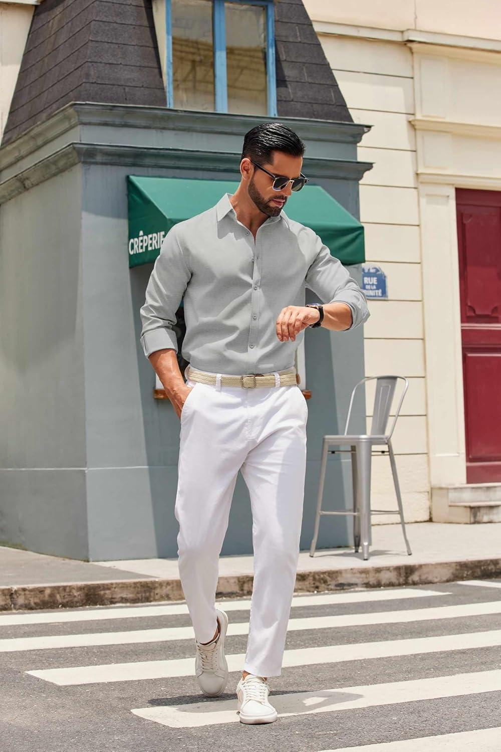 imageCOOFANDY Mens Casual Button Down Shirts Long Sleeve Regualar Fit Dress Shirt Oxford Shirts for MenLight Grey