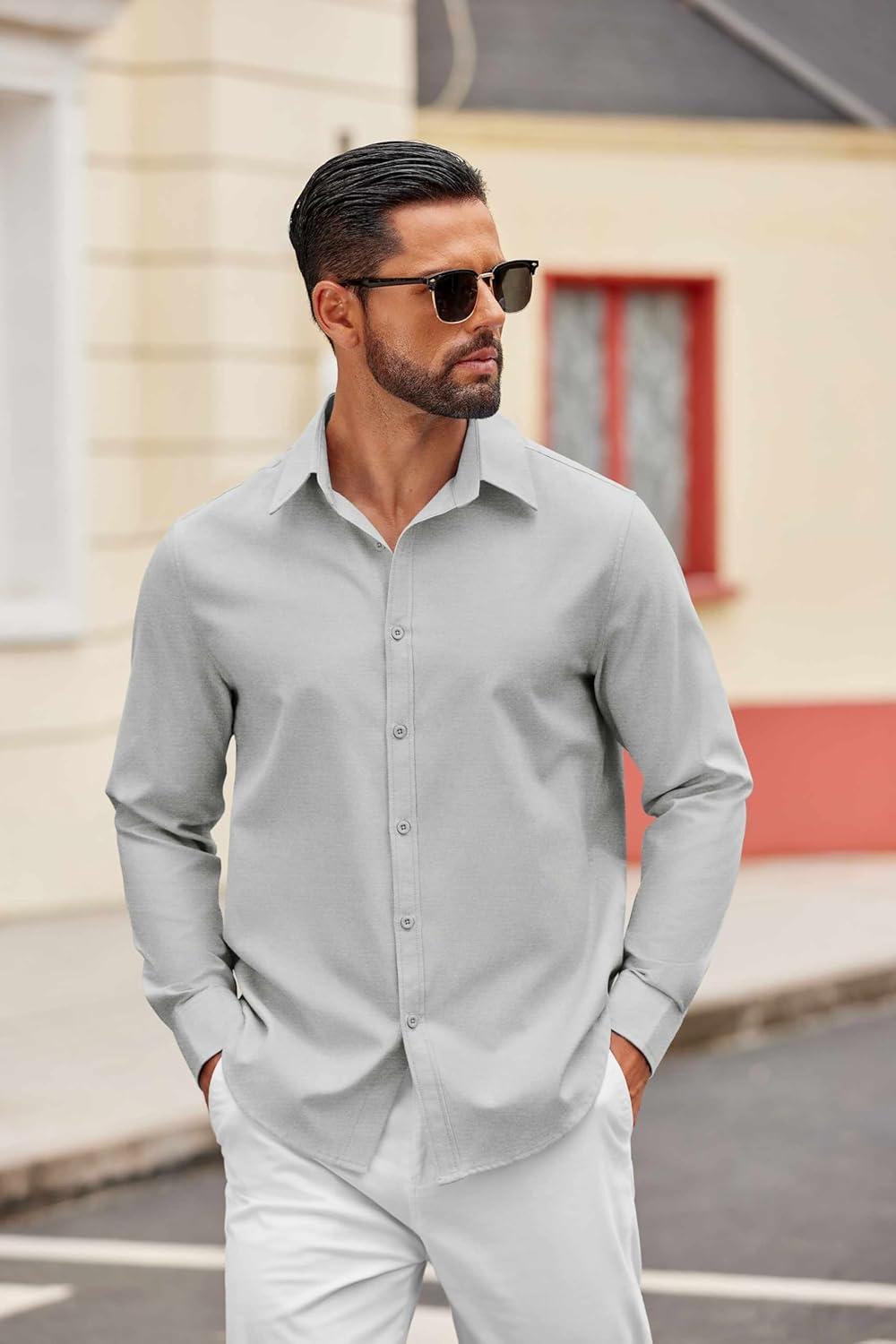 imageCOOFANDY Mens Casual Button Down Shirts Long Sleeve Regualar Fit Dress Shirt Oxford Shirts for MenLight Grey