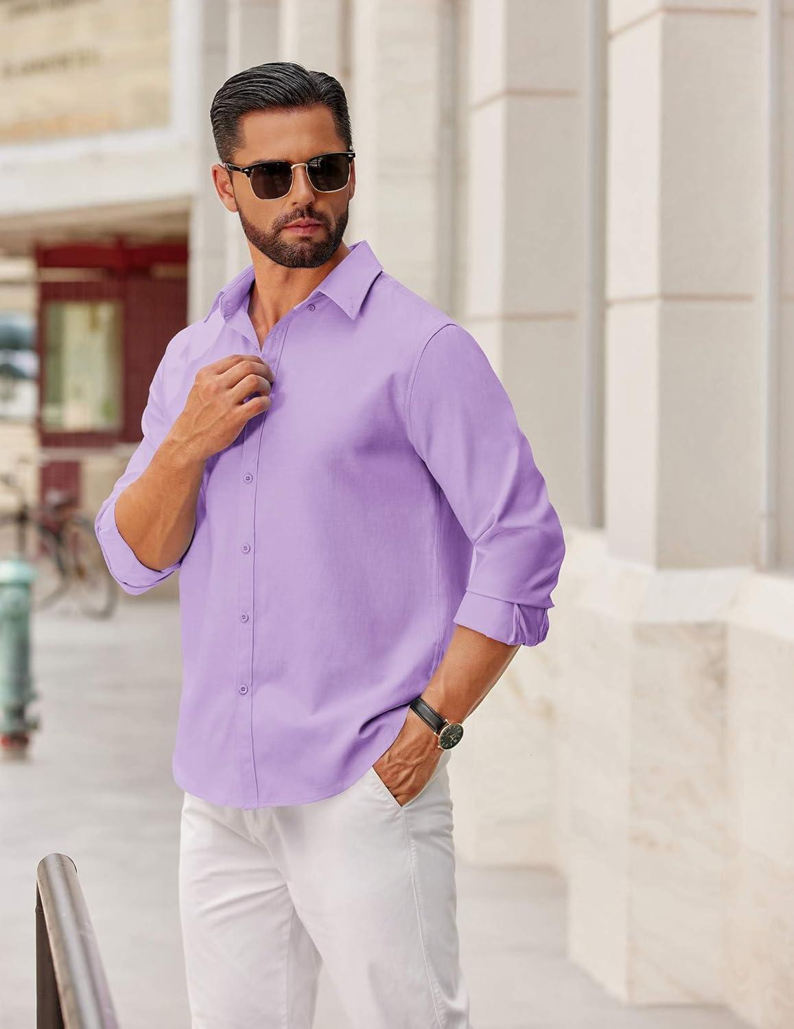 imageCOOFANDY Mens Casual Button Down Shirts Long Sleeve Regualar Fit Dress Shirt Oxford Shirts for MenLight Purple