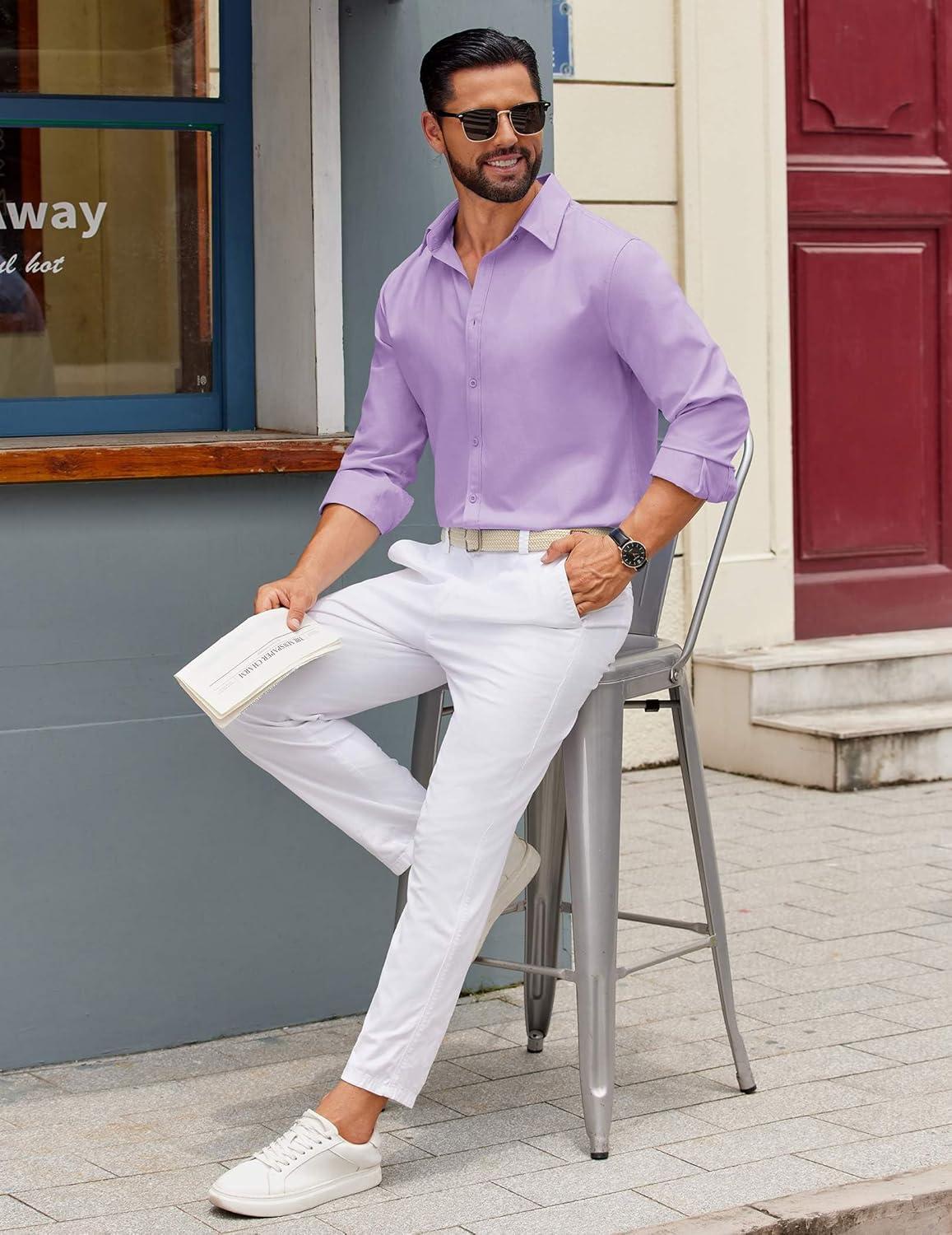 imageCOOFANDY Mens Casual Button Down Shirts Long Sleeve Regualar Fit Dress Shirt Oxford Shirts for MenLight Purple