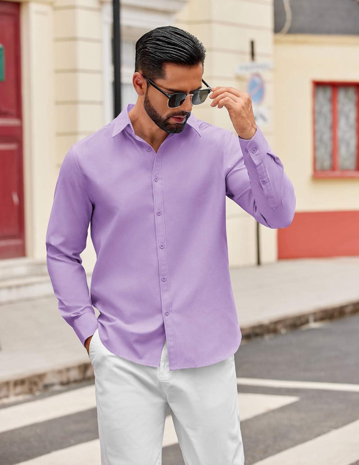 imageCOOFANDY Mens Casual Button Down Shirts Long Sleeve Regualar Fit Dress Shirt Oxford Shirts for MenLight Purple
