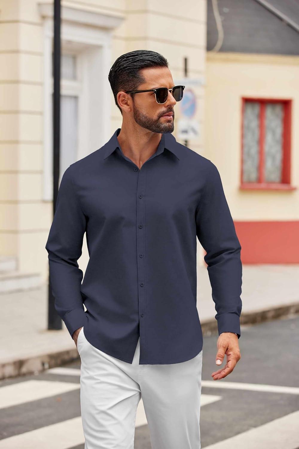 imageCOOFANDY Mens Casual Button Down Shirts Long Sleeve Regualar Fit Dress Shirt Oxford Shirts for MenNavy Blue