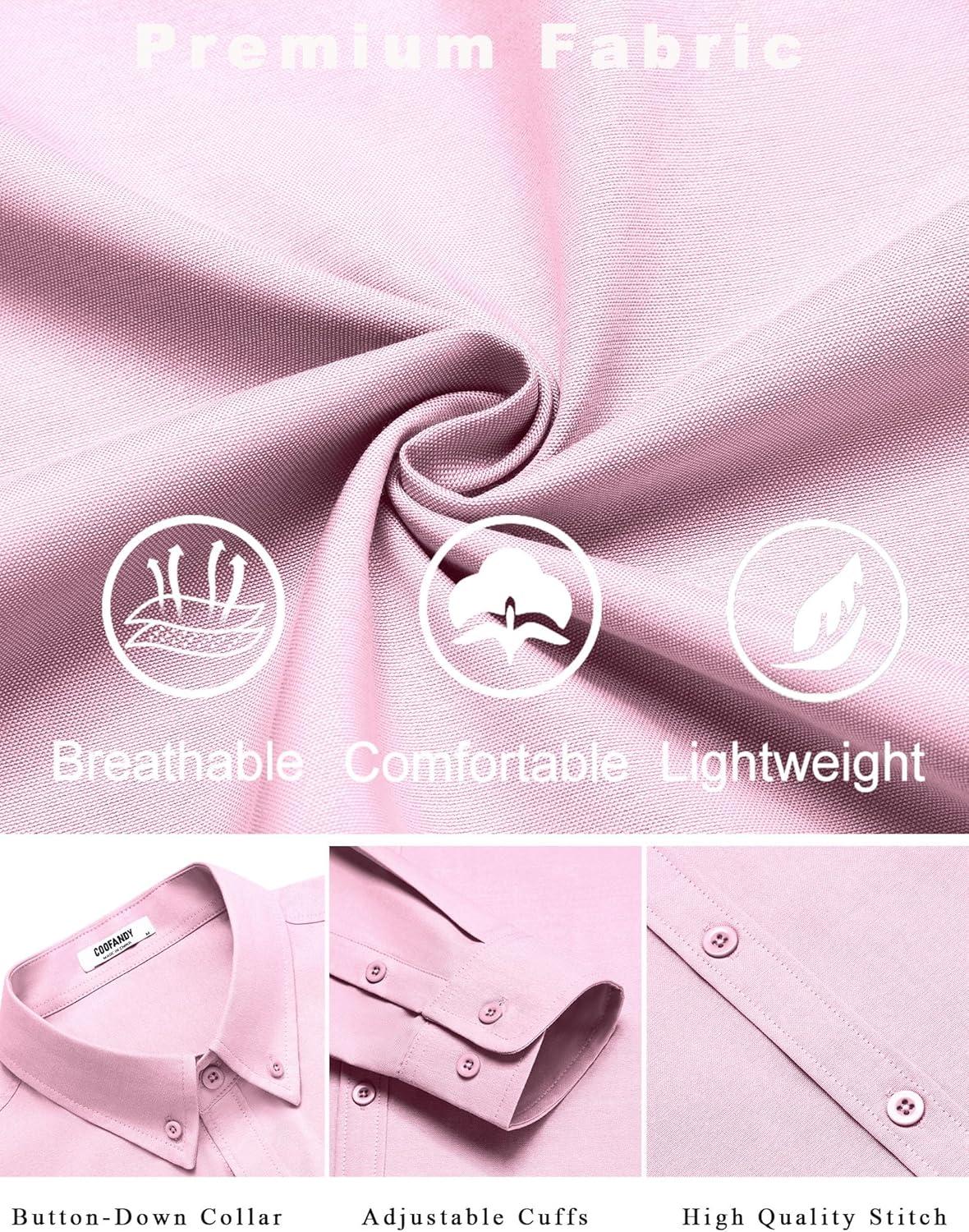 imageCOOFANDY Mens Casual Button Down Shirts Long Sleeve Regualar Fit Dress Shirt Oxford Shirts for MenPink