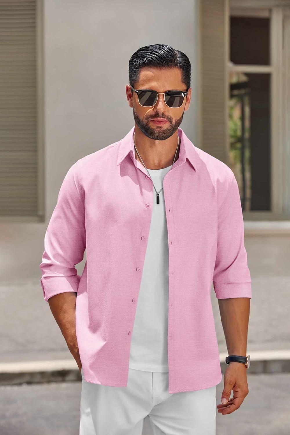 imageCOOFANDY Mens Casual Button Down Shirts Long Sleeve Regualar Fit Dress Shirt Oxford Shirts for MenPink