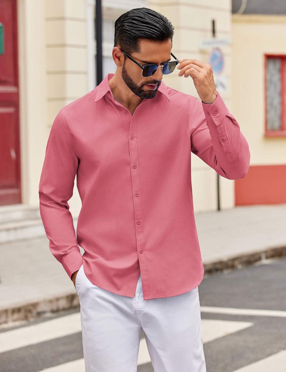 imageCOOFANDY Mens Casual Button Down Shirts Long Sleeve Regualar Fit Dress Shirt Oxford Shirts for MenRed