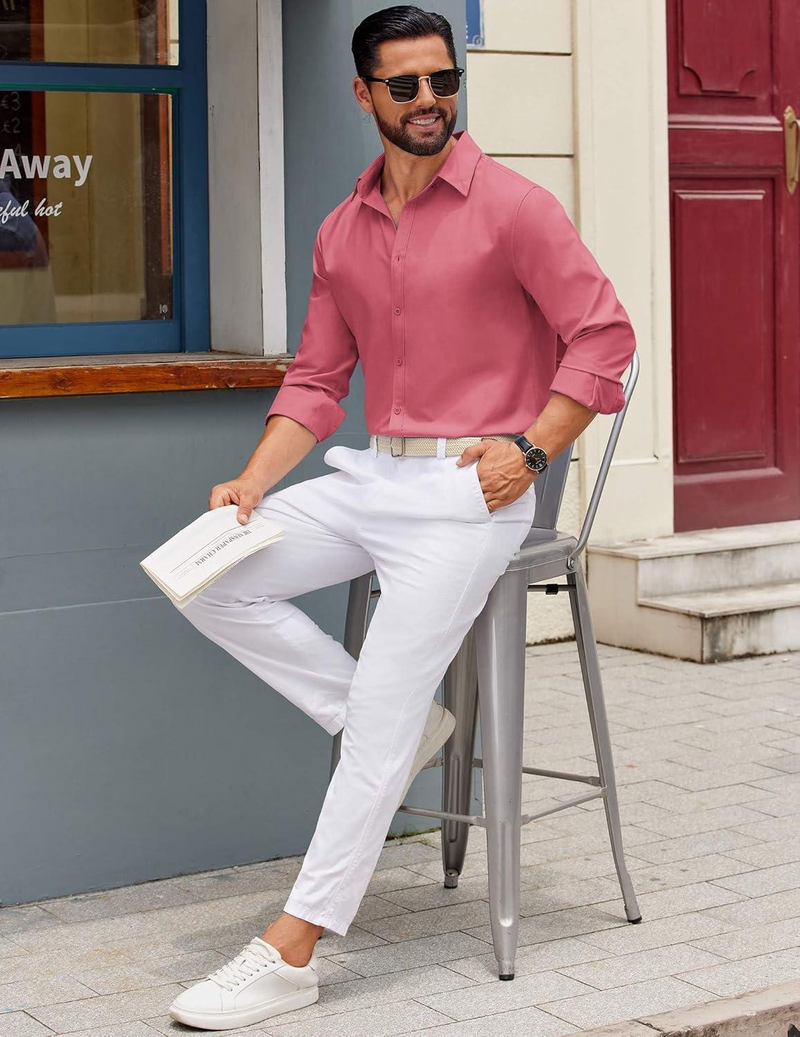 imageCOOFANDY Mens Casual Button Down Shirts Long Sleeve Regualar Fit Dress Shirt Oxford Shirts for MenRed