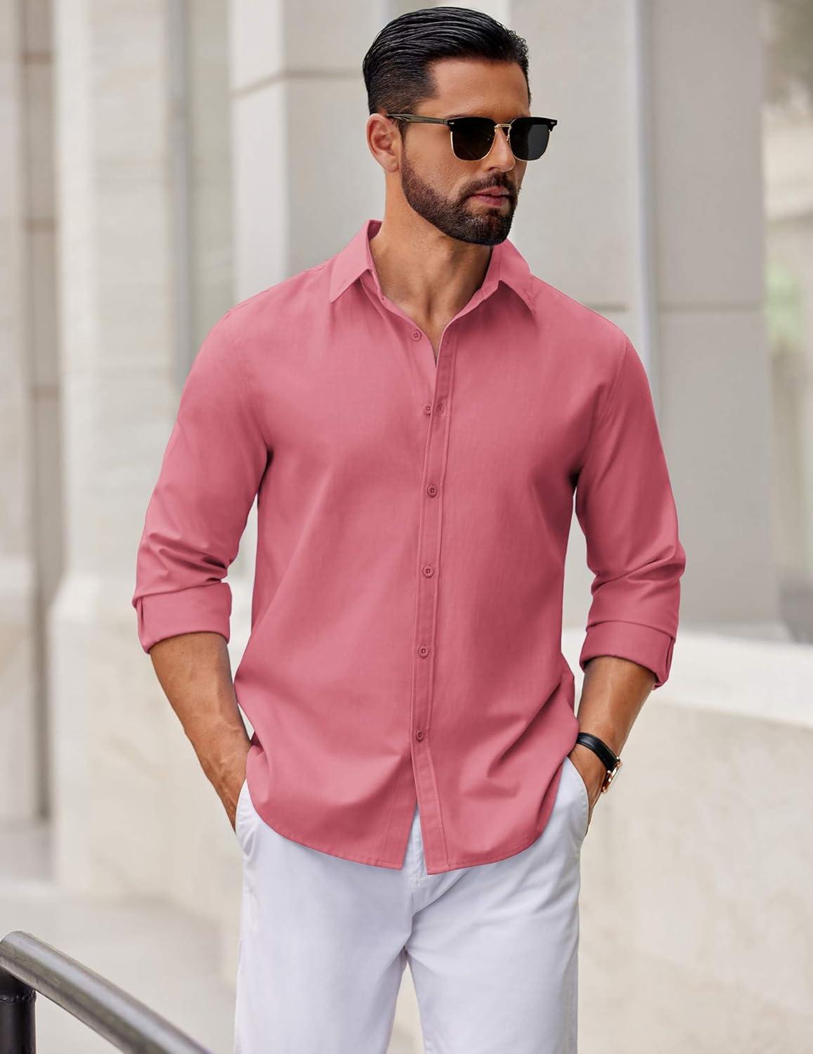 imageCOOFANDY Mens Casual Button Down Shirts Long Sleeve Regualar Fit Dress Shirt Oxford Shirts for MenRed