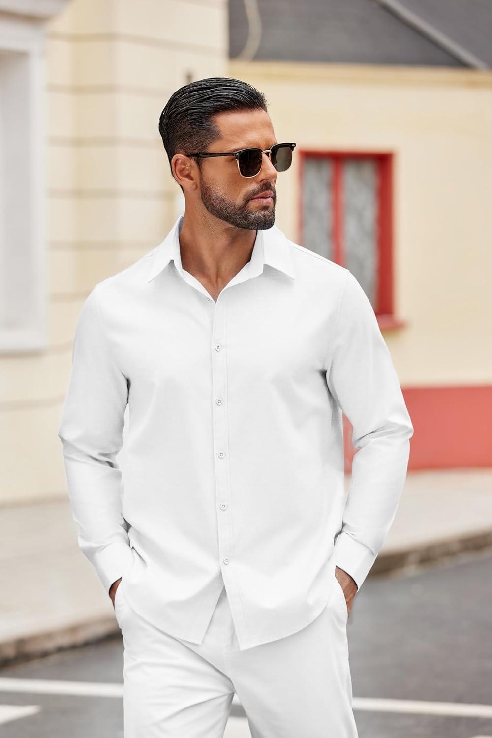 imageCOOFANDY Mens Casual Button Down Shirts Long Sleeve Regualar Fit Dress Shirt Oxford Shirts for MenWhite