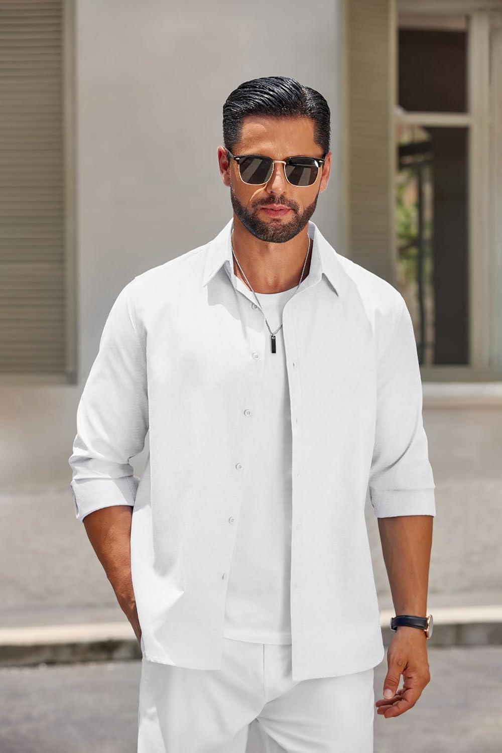 imageCOOFANDY Mens Casual Button Down Shirts Long Sleeve Regualar Fit Dress Shirt Oxford Shirts for MenWhite