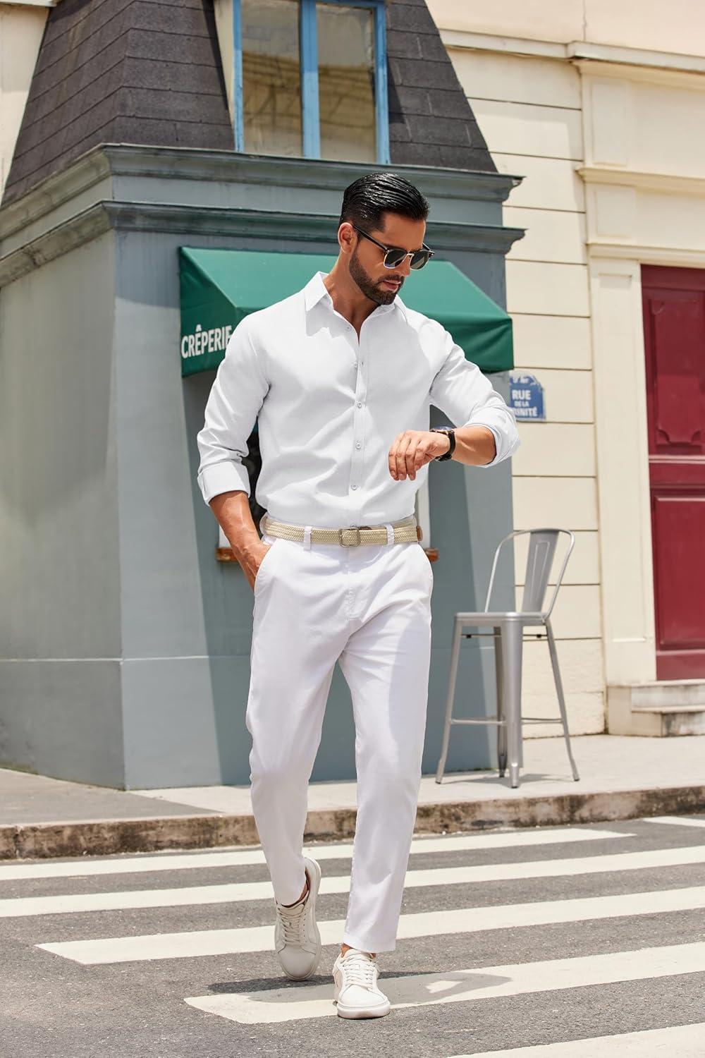 imageCOOFANDY Mens Casual Button Down Shirts Long Sleeve Regualar Fit Dress Shirt Oxford Shirts for MenWhite