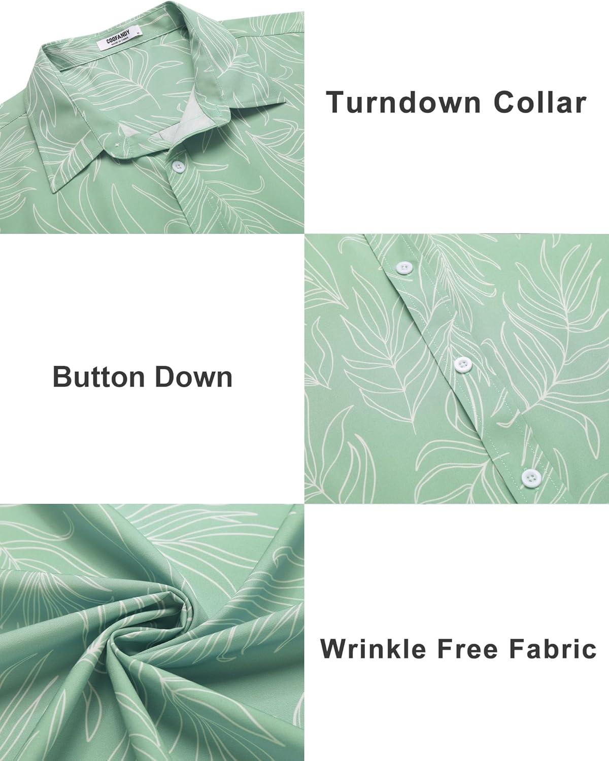 imageCOOFANDY Mens Casual Button Down Shirts Short Sleeve Summer Beach Vacation Untucked Dress Shirts with PocketLeafgreen