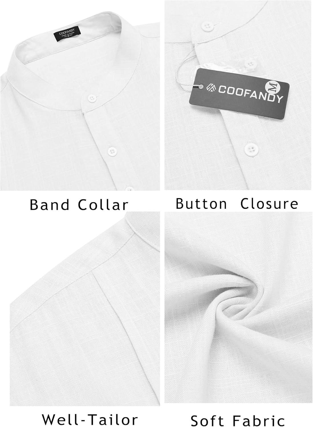 imageCOOFANDY Mens Casual Henley Shirt Band Collar Short Sleeve Shirt Summer Beach Hippie TShirtAll White
