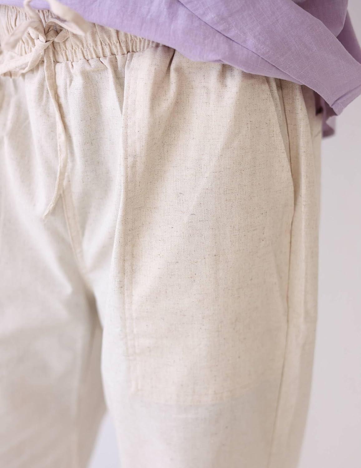 imageCOOFANDY Mens Casual Linen Pants Elastic Waist Linen Pants Drawstring Summer Beach Yoga Linen TrouserA Linen Khaki