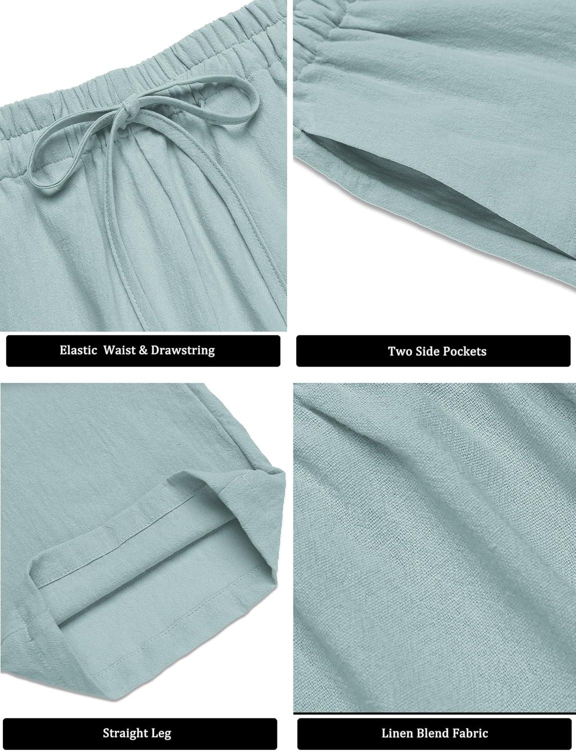 imageCOOFANDY Mens Casual Linen Pants Elastic Waist Linen Pants Drawstring Summer Beach Yoga Linen TrouserLight Green