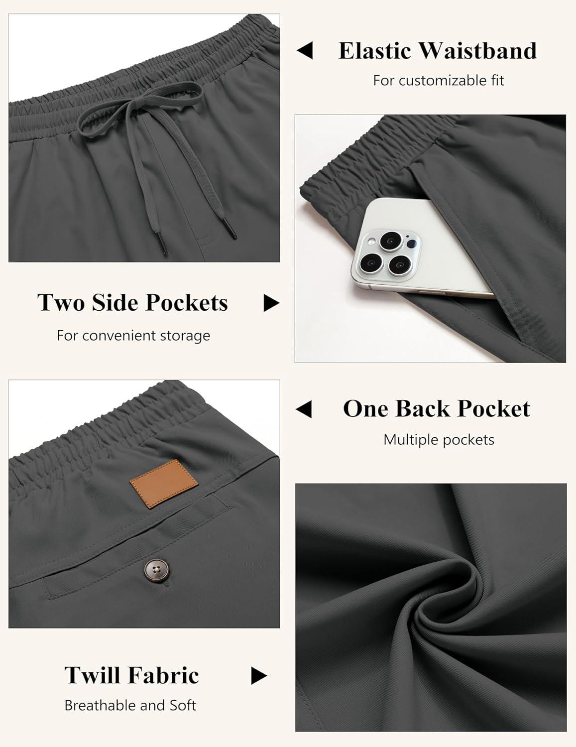 imageCOOFANDY Mens Casual Pants Elastic Waist Chino Pants Lightweight Drawstring Pants with PocketsDark Gray