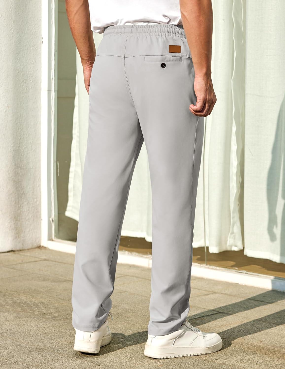 imageCOOFANDY Mens Casual Pants Elastic Waist Chino Pants Lightweight Drawstring Pants with PocketsLight Gray