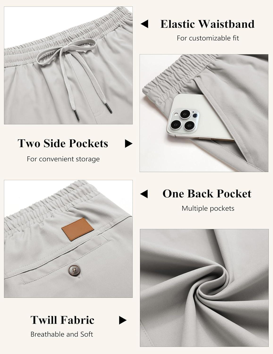 imageCOOFANDY Mens Casual Pants Elastic Waist Chino Pants Lightweight Drawstring Pants with PocketsLight Gray