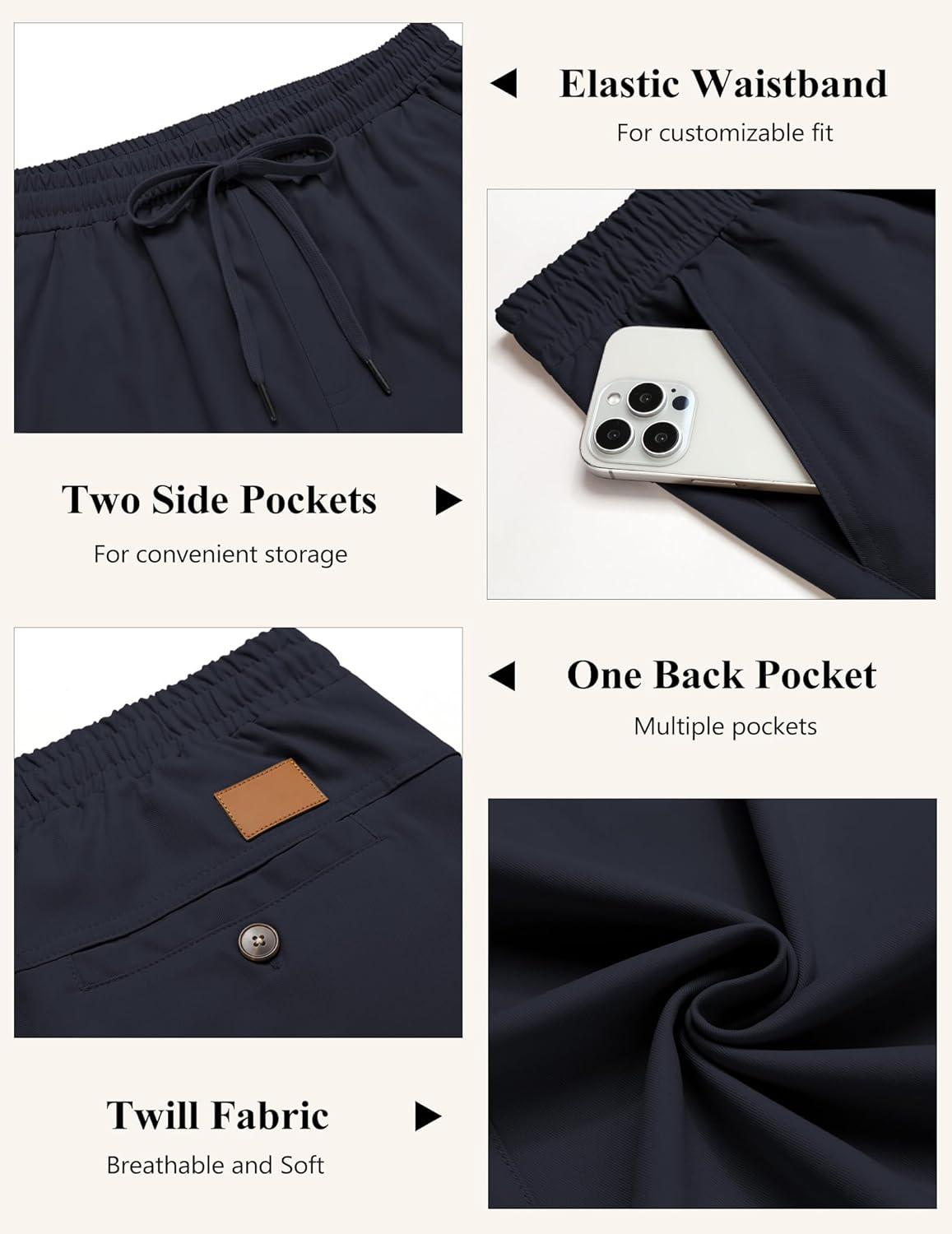 imageCOOFANDY Mens Casual Pants Elastic Waist Chino Pants Lightweight Drawstring Pants with PocketsNavy Blue