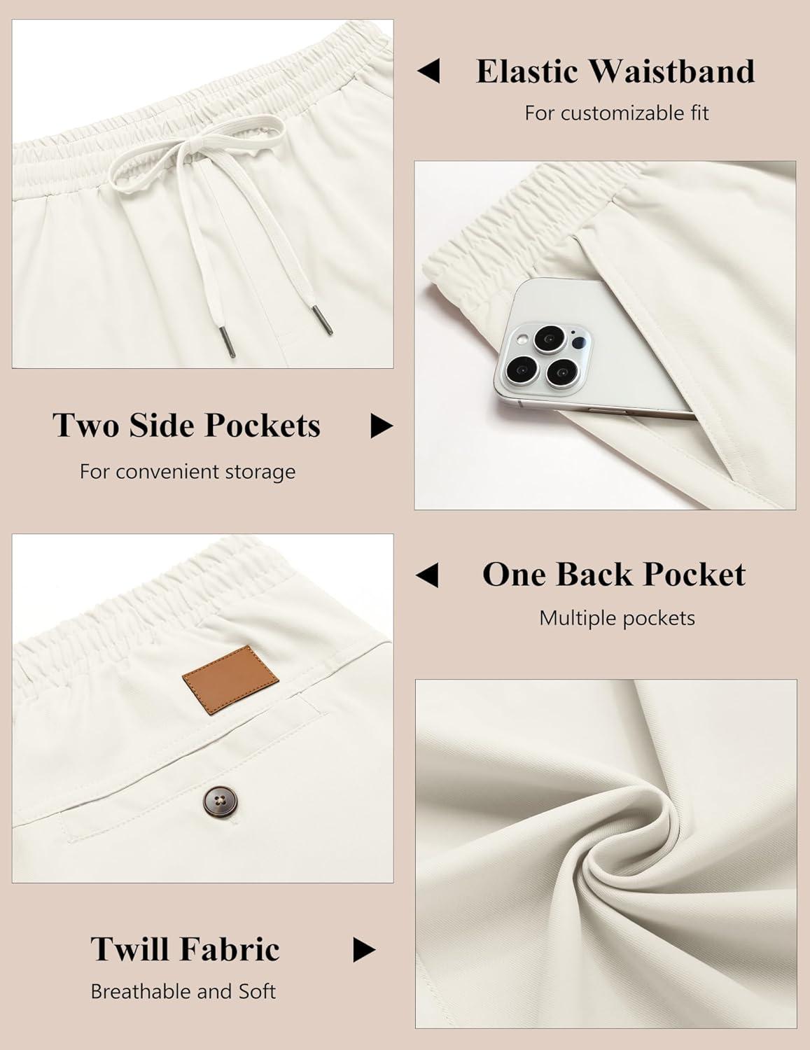 imageCOOFANDY Mens Casual Pants Elastic Waist Chino Pants Lightweight Drawstring Pants with PocketsOffwhite