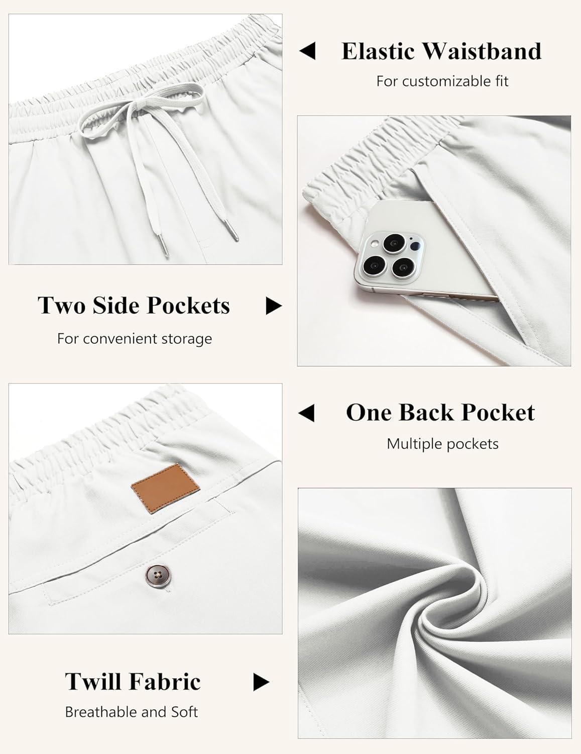 imageCOOFANDY Mens Casual Pants Elastic Waist Chino Pants Lightweight Drawstring Pants with PocketsWhite