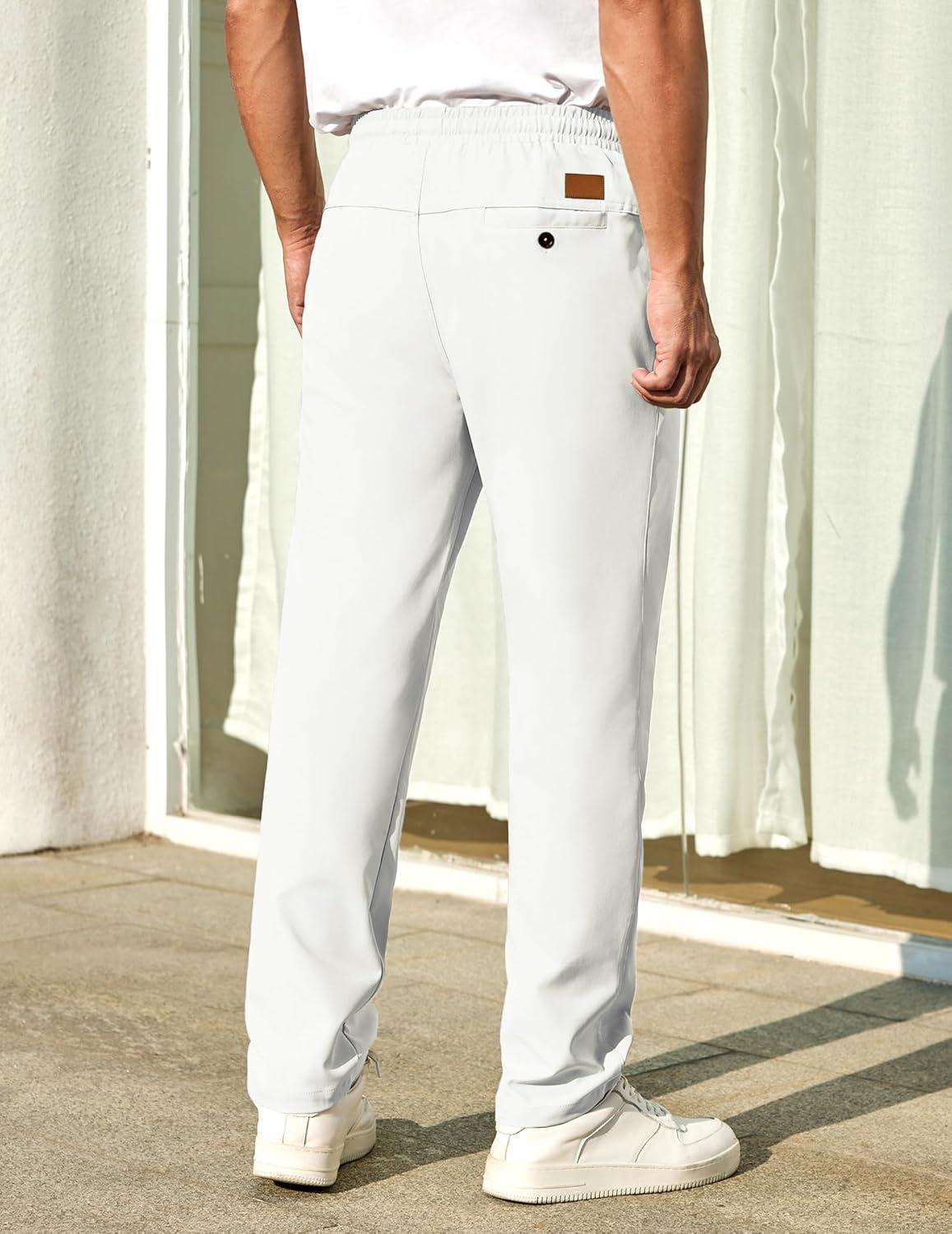 imageCOOFANDY Mens Casual Pants Elastic Waist Chino Pants Lightweight Drawstring Pants with PocketsWhite