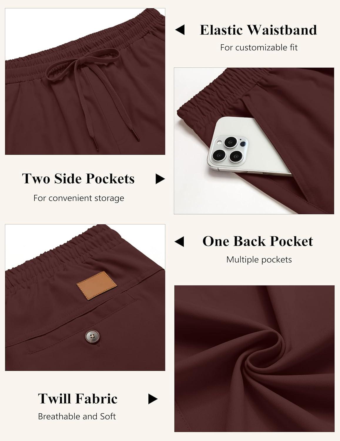 imageCOOFANDY Mens Casual Pants Elastic Waist Chino Pants Lightweight Drawstring Pants with PocketsWine Red