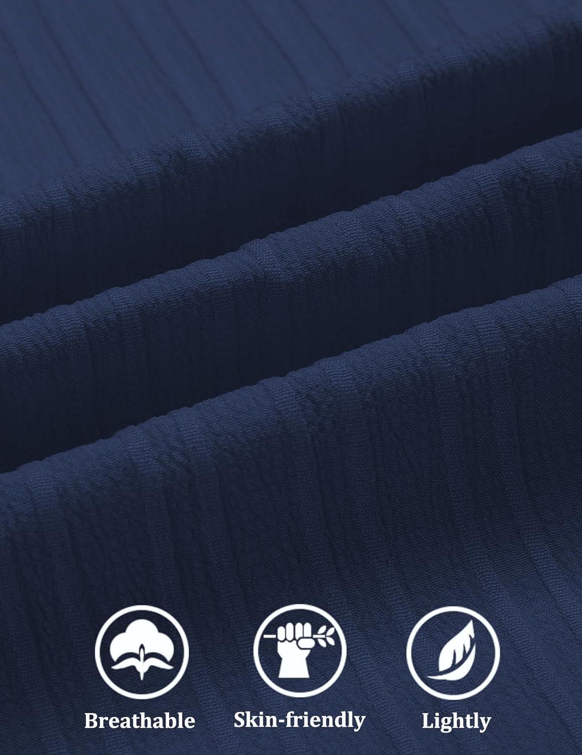 imageCOOFANDY Mens Casual Shirts Short Sleeve Button Down Shirts Fashion Textured Summer Beach ShirtNavy Blue