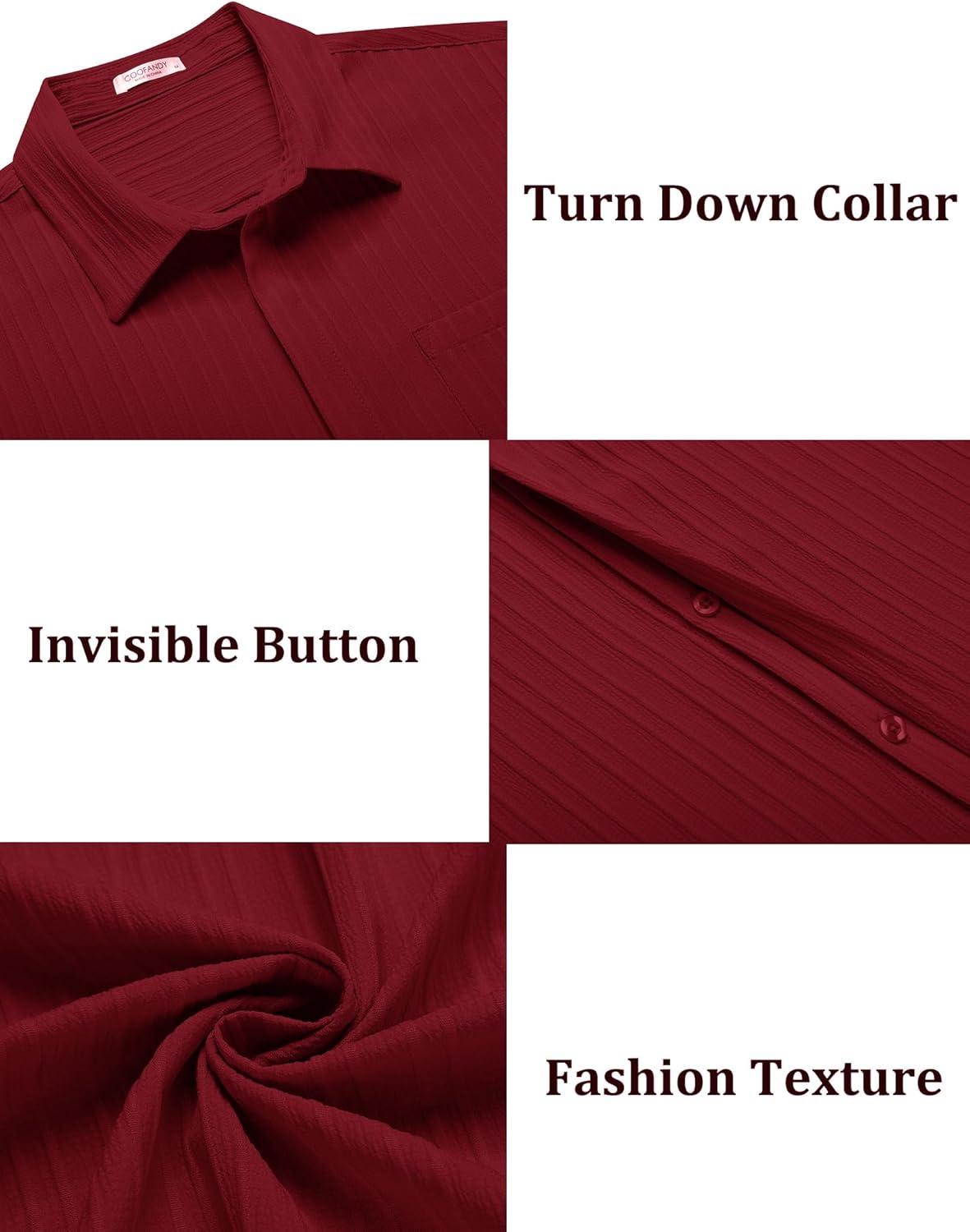 imageCOOFANDY Mens Casual Shirts Short Sleeve Button Down Shirts Fashion Textured Summer Beach ShirtWine Red