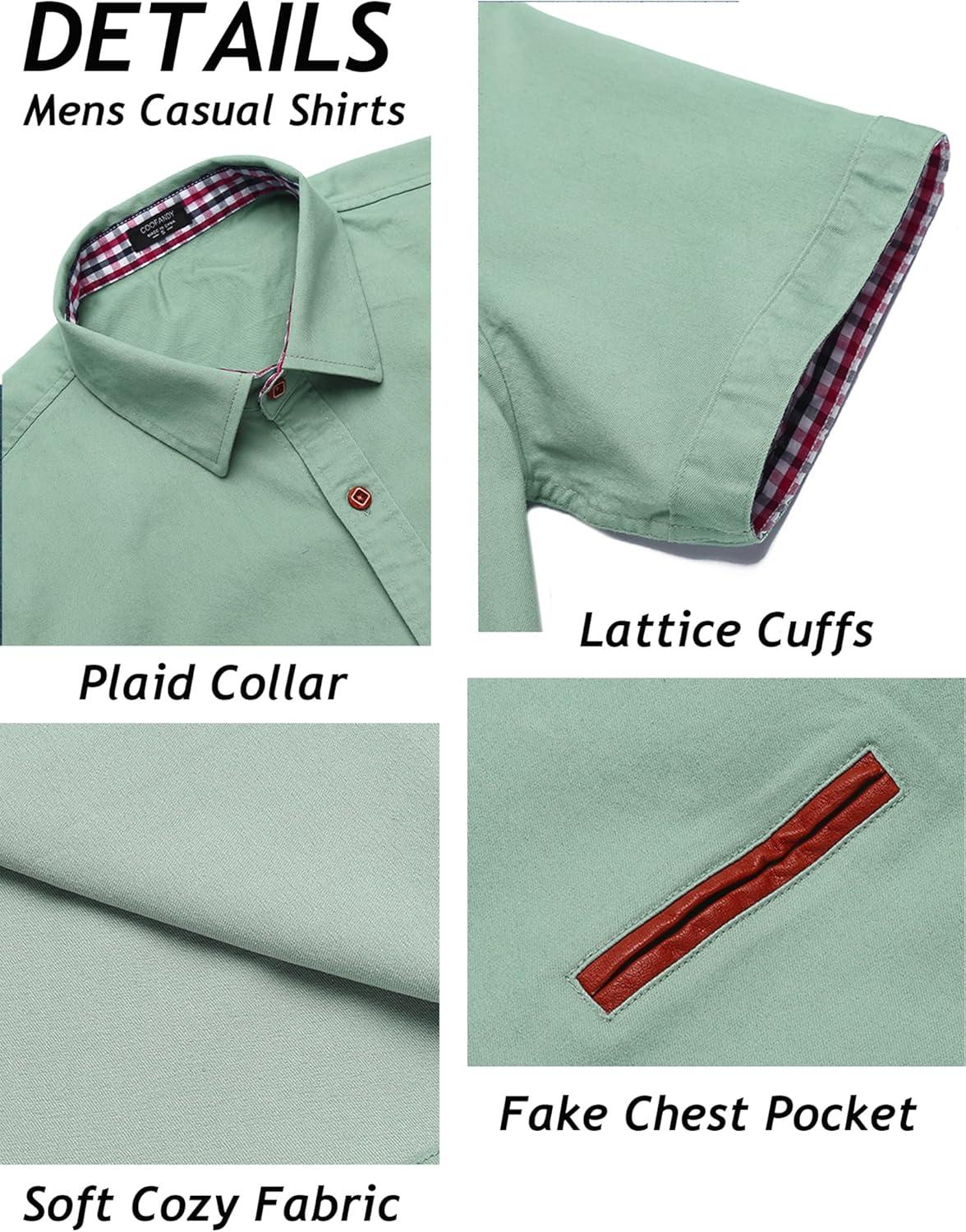 imageCOOFANDY Mens Casual Short Sleeve Button Down Dress Shirt Plaid Collar Denim Work ShirtsA Chambray No Pocket