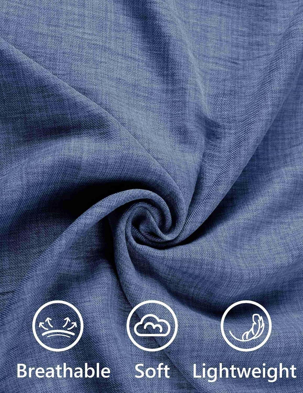 imageCOOFANDY Mens Casual Short Sleeve Button Down Shirts Cuban Linen Textured Shirt Summer Beach WearDenim Blue