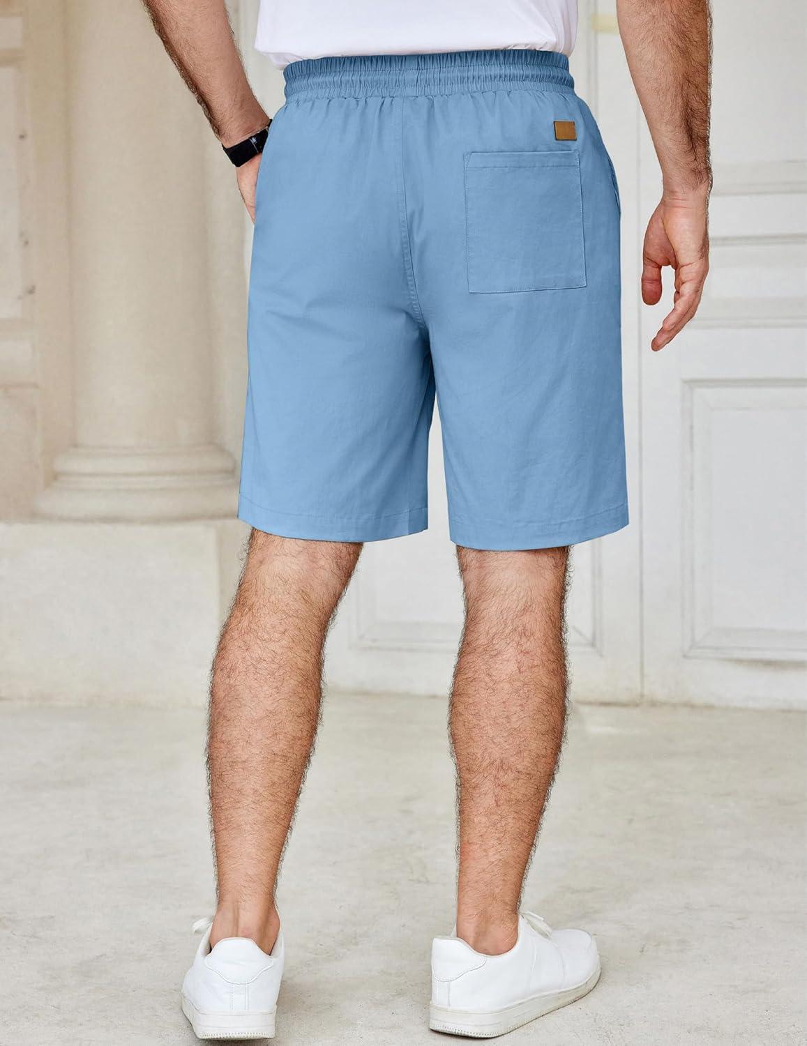 imageCOOFANDY Mens Casual Shorts Cotton Elastic Waist Drawstring Shorts Lightweight Summer Beach ShortsLight Blue