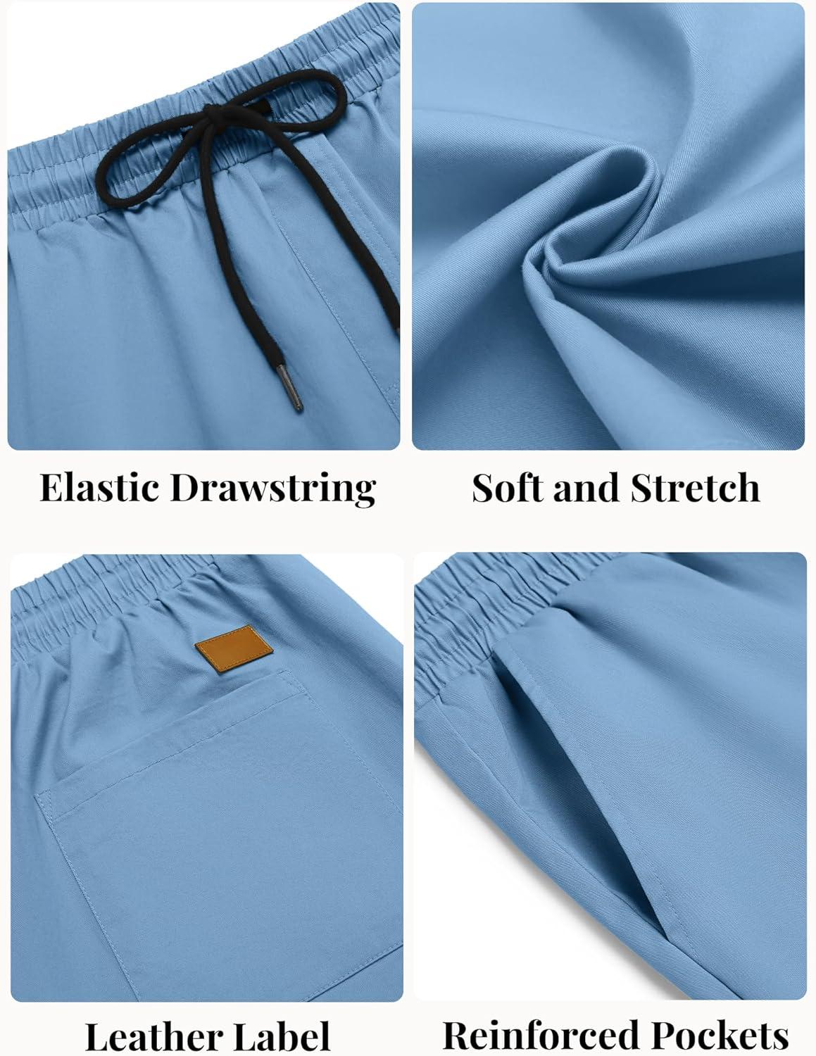 imageCOOFANDY Mens Casual Shorts Cotton Elastic Waist Drawstring Shorts Lightweight Summer Beach ShortsLight Blue