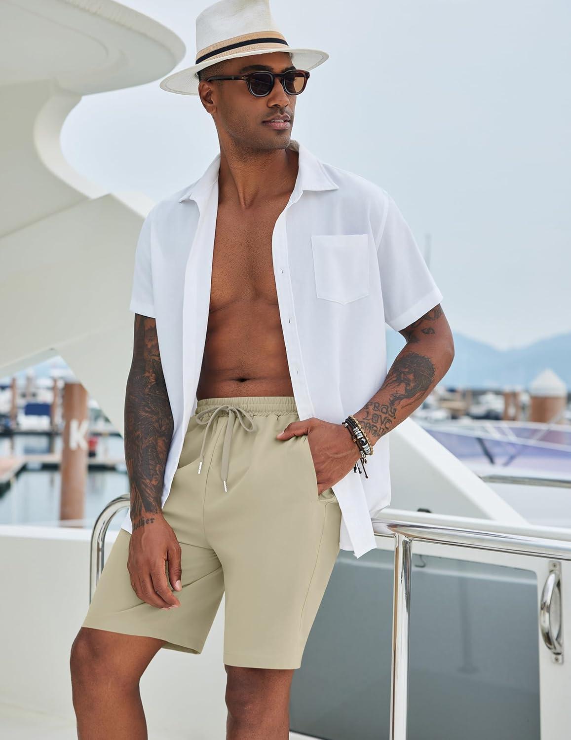 imageCOOFANDY Mens Casual Shorts Cotton Elastic Waist Drawstring Shorts Lightweight Summer Beach ShortsMoon Grey