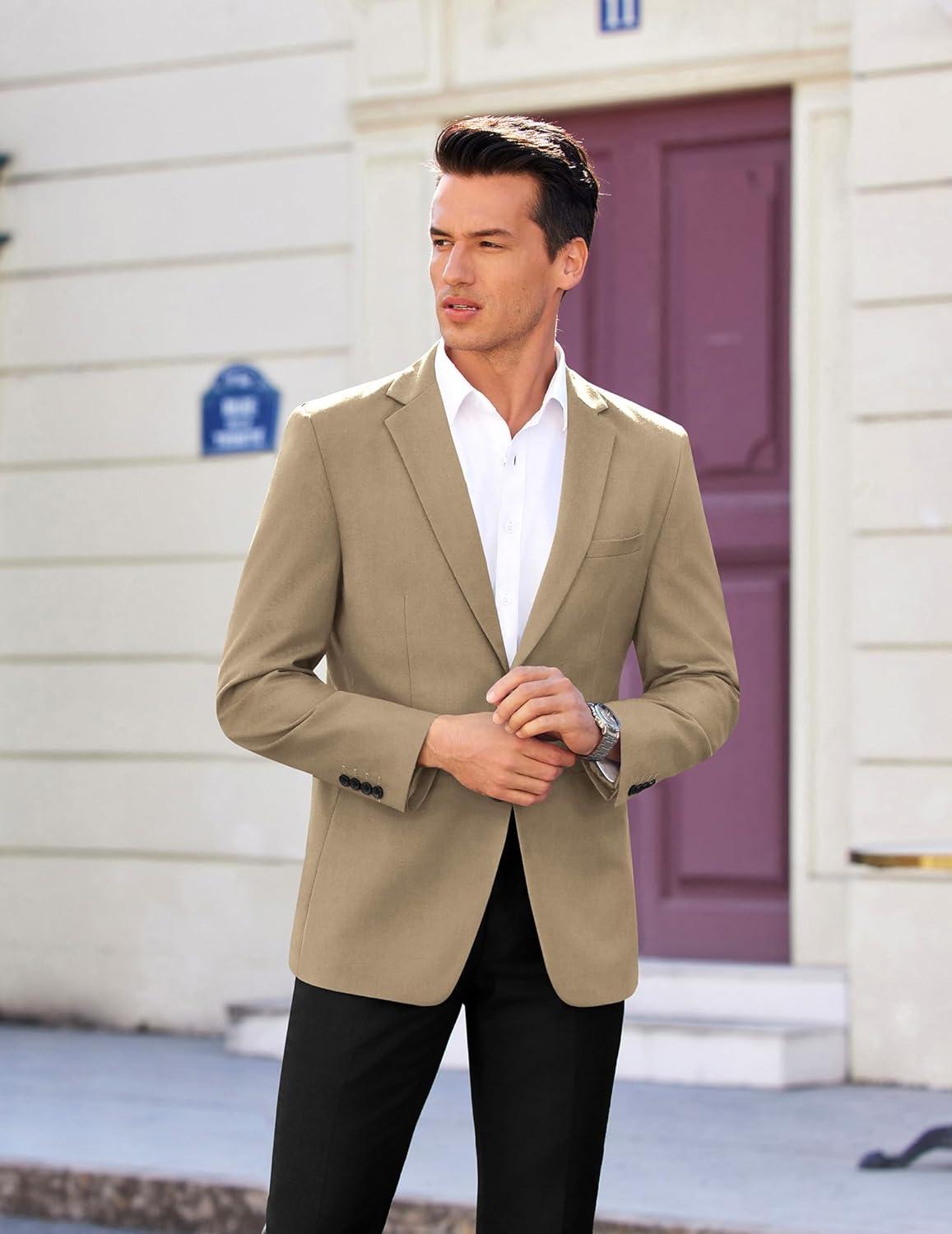 imageCOOFANDY Mens Casual Sport Coat Regular Fit Lightweight Blazers Jacket Two Button Business Suit JacketsKhaki