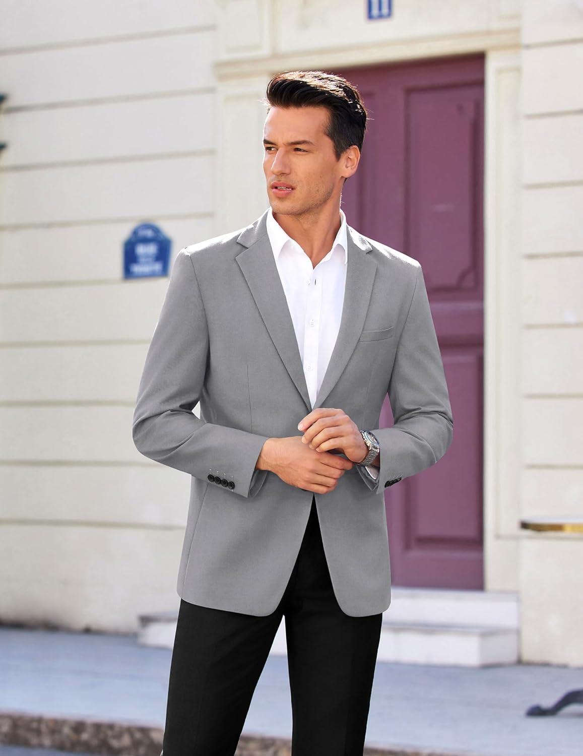 imageCOOFANDY Mens Casual Sport Coat Regular Fit Lightweight Blazers Jacket Two Button Business Suit JacketsLight Grey