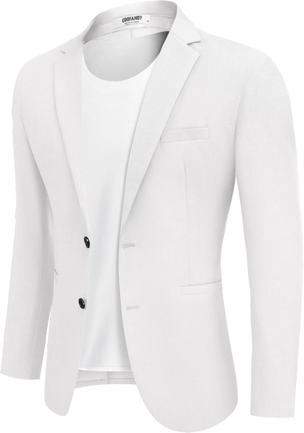 imageCOOFANDY Mens Casual Sport Coat Regular Fit Lightweight Blazers Jacket Two Button Business Suit JacketsWhite