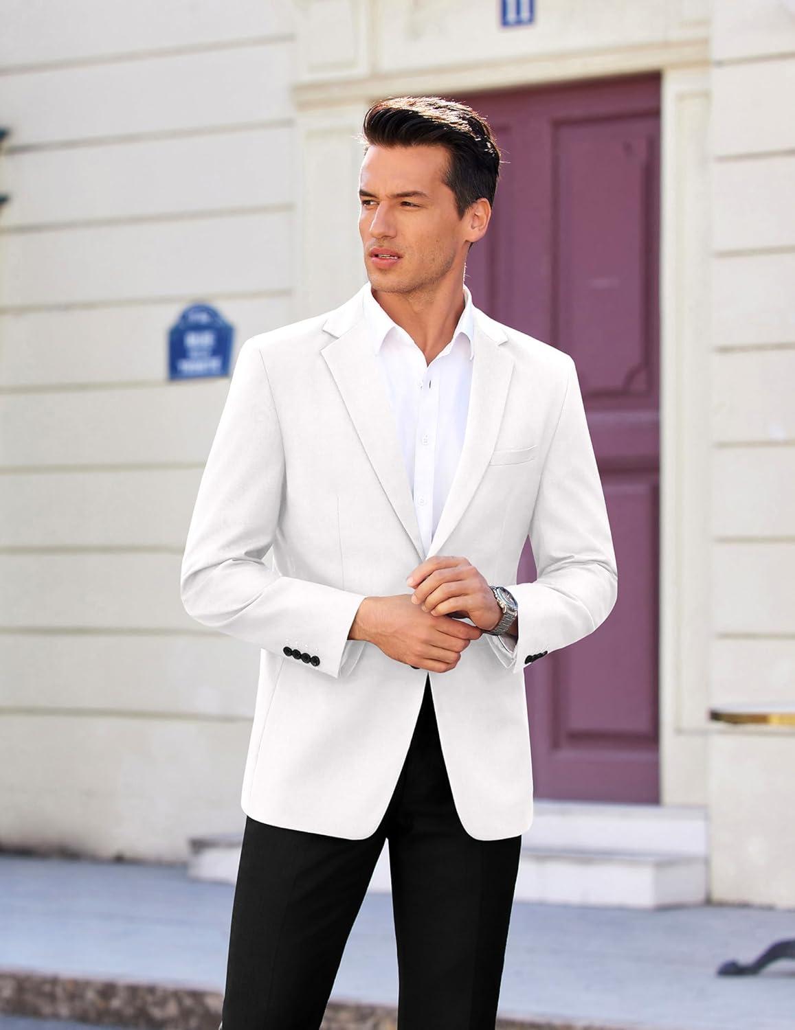 imageCOOFANDY Mens Casual Sport Coat Regular Fit Lightweight Blazers Jacket Two Button Business Suit JacketsWhite