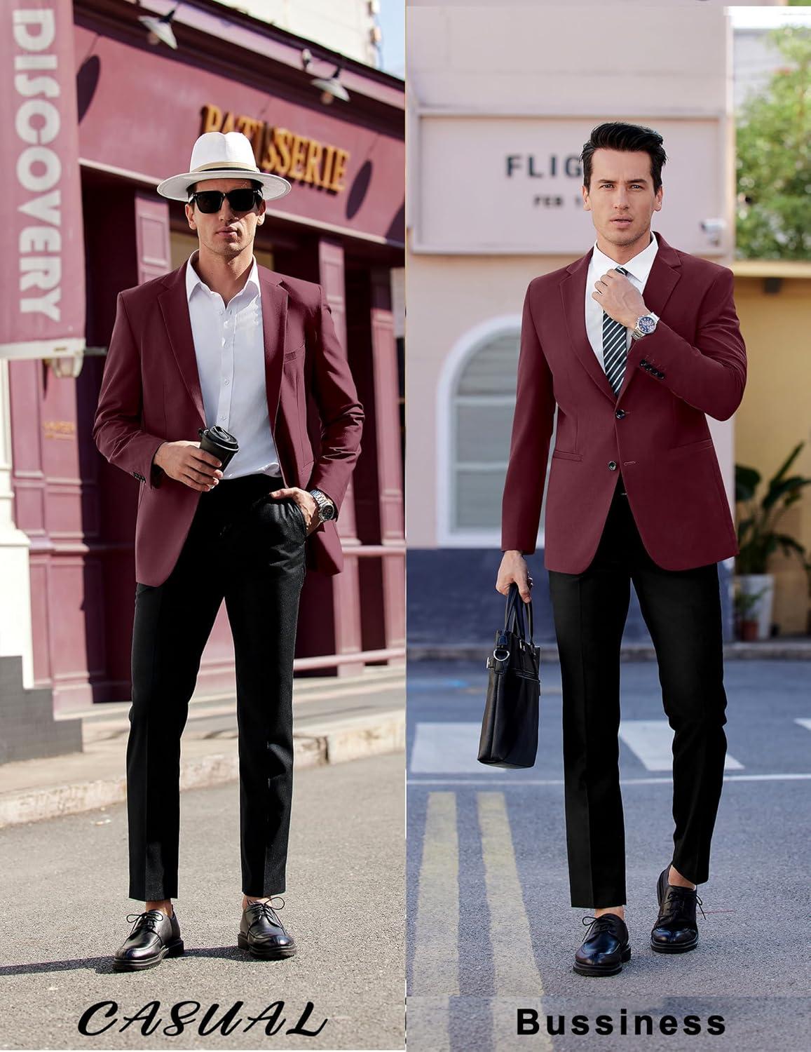 imageCOOFANDY Mens Casual Sport Coat Regular Fit Lightweight Blazers Jacket Two Button Business Suit JacketsWine Red