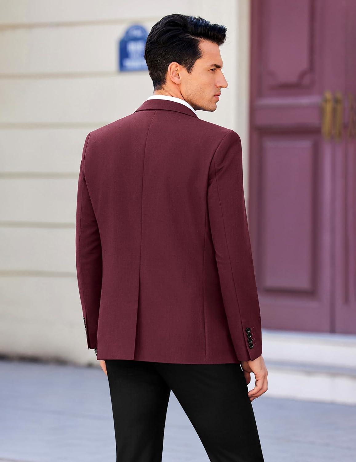 imageCOOFANDY Mens Casual Sport Coat Regular Fit Lightweight Blazers Jacket Two Button Business Suit JacketsWine Red