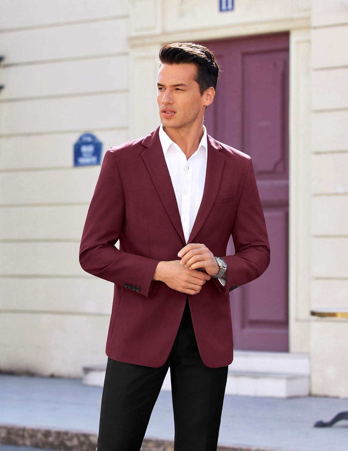 imageCOOFANDY Mens Casual Sport Coat Regular Fit Lightweight Blazers Jacket Two Button Business Suit JacketsWine Red