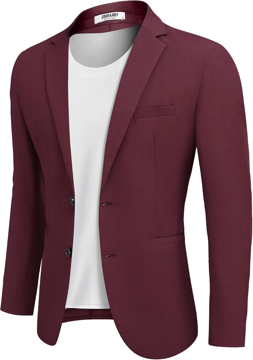 imageCOOFANDY Mens Casual Sport Coat Regular Fit Lightweight Blazers Jacket Two Button Business Suit JacketsWine Red