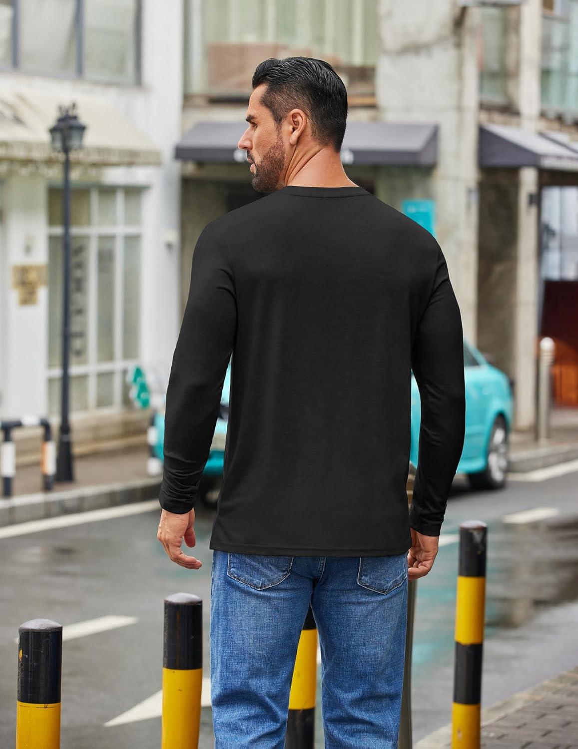 imageCOOFANDY Mens Crew Neck TShirt Long Sleeve Casual Pullover Tees Soft Stretch Basic Tee ShirtsAblack